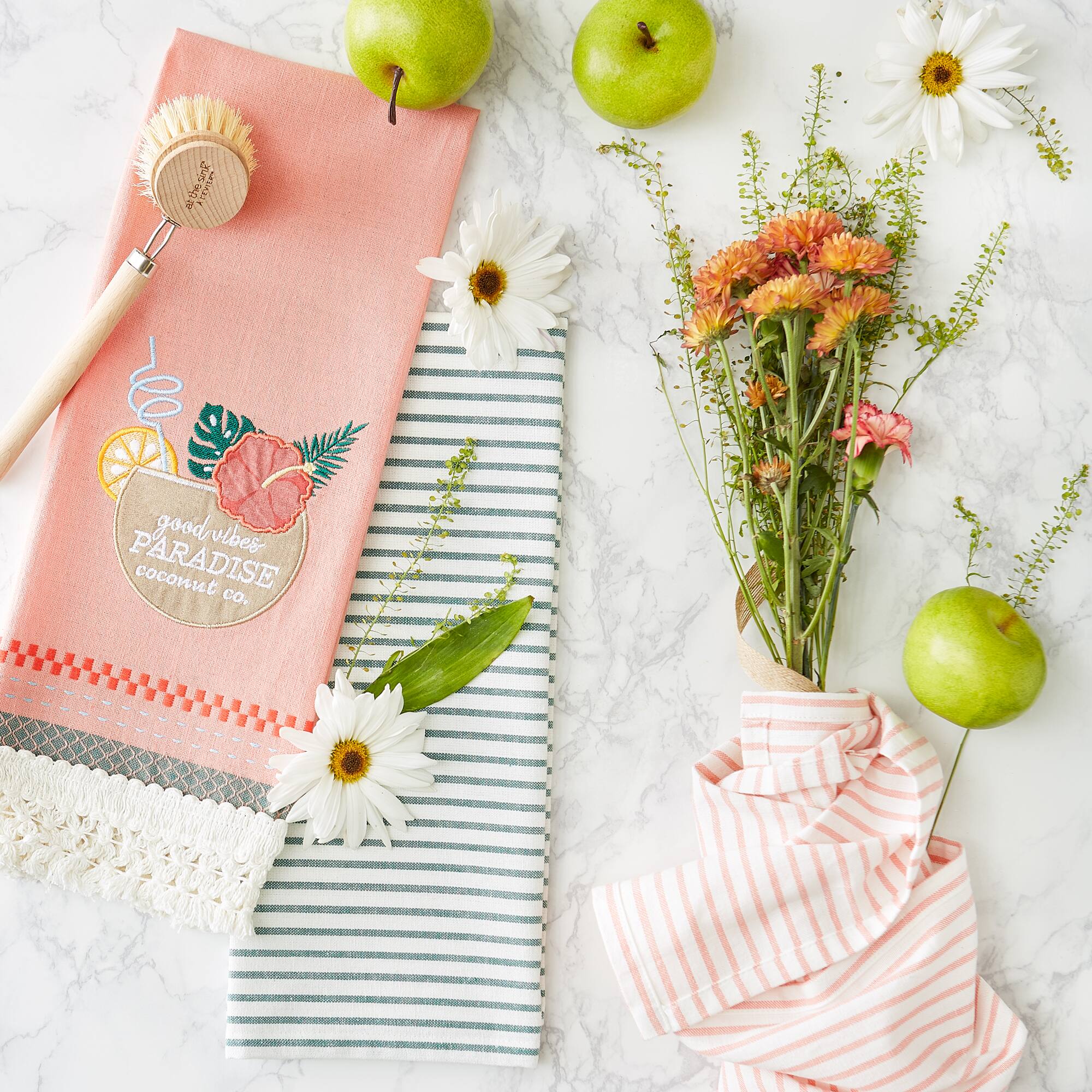 Paradise Coconut Drink Embellished Dishtowel (Set of 3)